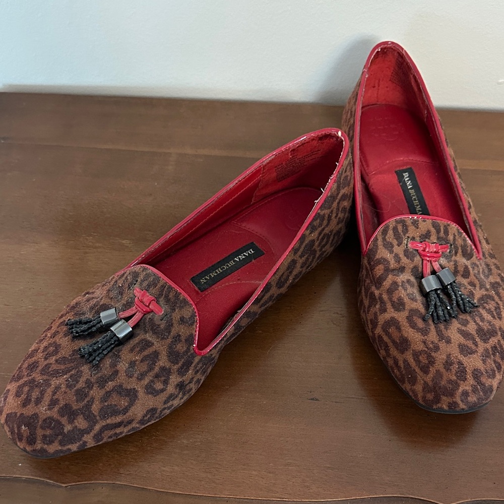 Dana Buchman Leopard Print Loafers Red Tassel